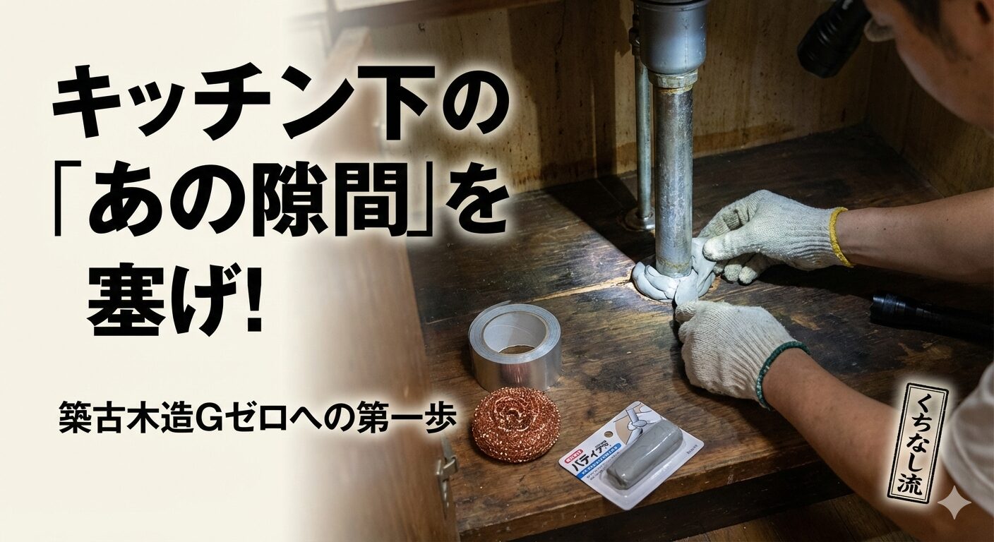 くちなしがキッチンの下で作業をしている姿